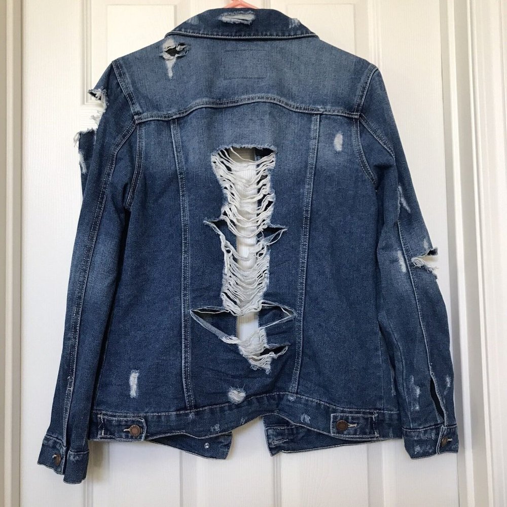 BBJ Los Angeles Distressed Destroyed Jeans Jacket Size Small Boom Boom Jeans - Picture 11 of 11